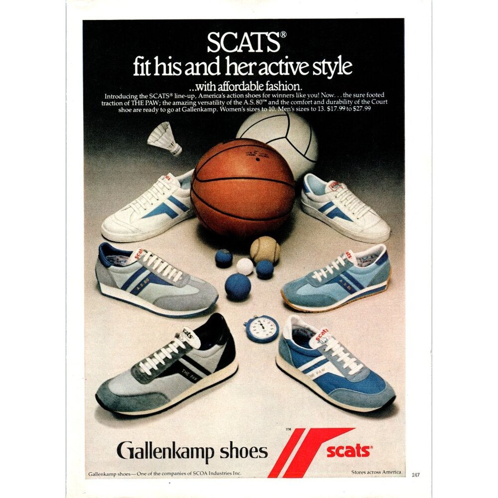 1981 Scats Athletic Shoe Lineup Gallenkamp Shoes Vintage Print Ad 80s Wall Art